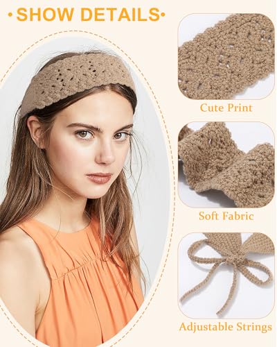 HAIMEIKANG Hippie Hair Bandana Headbands for Women Boho Headband Knit Hair Bands Floral Head Wrap for Women and Girls(light purple+beige+khaki) - color: light purple+beige+khaki