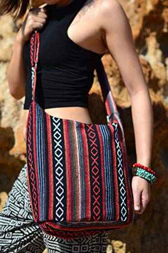 Your Cozy Hobo Sling Bags For Women Crossbody Bag Thai Top Handmade Shoulder Bag with Adjustable Strap - color: Tribe-red