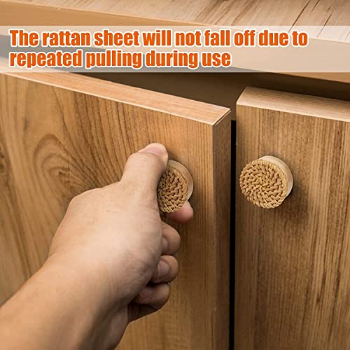 ANPHSIN Boho Rattan Cabinet Dresser Knobs- Durable Beech Wood Drawer Knobs, Decorative Handmade Wicker Woven Pulls Handles with 12 Screws for Home Furniture - style: Round Rattan (6 pcs)