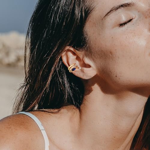 MTMY Gold Ear Cuff Earring for Women 14K Gold Plated Cubic Zirconia Non-Pierced Clip on Cartilage Chunky Ear Cuffs Hypoallergenic Jewelry - style: blue eye