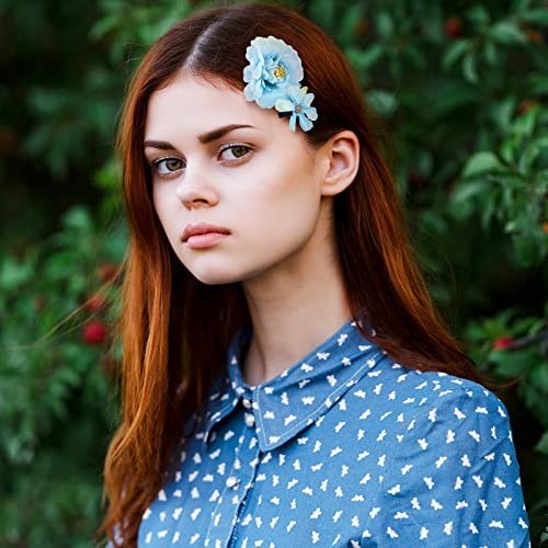 BBTO 21 Pcs Flower Hair Clip Rose Hair Clips Barrettes for Women Flower Accessories Boho Bride Claw Clip Hairpin Brooch Pin Headpiece for Wedding (Blue) - color: Blue