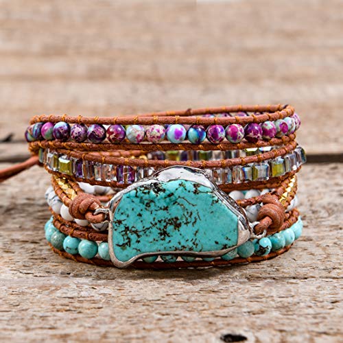 YGLINE Natural Stone Bracelet 5 Wraps Bracelet Handmade Blue Color Boho Bracelet for Women Bracelet - color: turquoise 7