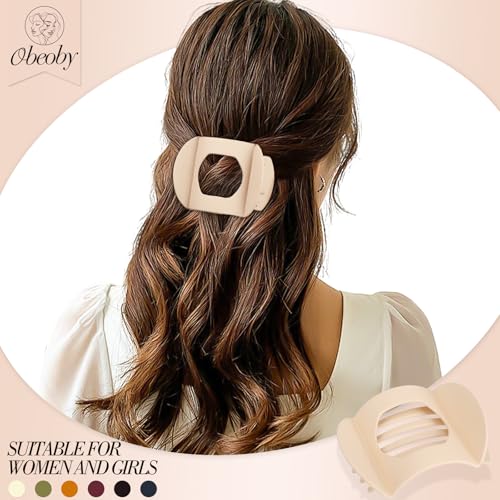 Obeoby 6 Pcs Flat Hair Clips for Women, Medium Flat Claw Clips French Hair Barrettes Accessories Hair Claws for Medium Hair Volume Stocking Stuffers - color: Coffee, brown, light pink, black, white