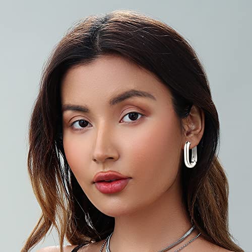 HILXURY Gold Chunky Hoop Earrings Set for Women, 14K Gold Plated Twisted Huggie Hoop Earring Hypoallergenic, Thick Open Hoops Set Lightweight - color: 9 Silver hoops