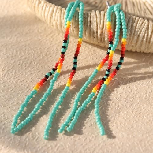 Native Long Beaded Tassel Earrings for Women, Boho Handmade Colorful Beads Statement Dangle Earing Prom Jewelry Gift. - color: Turquoise