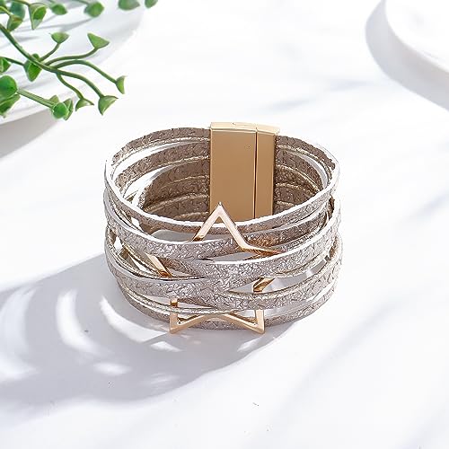 Long tiantian Leather Bracelets for Women Men Heart Wrap Bracelets Western Jewelry Cowgirl Outfits Birthday Gifts for Her - color: C9:light purple leather bracelet