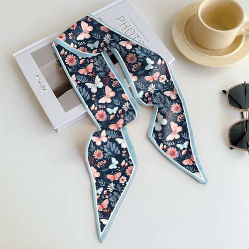 Head Hair Scarf Neck Silk Feeling Scarves Long Thin Satin Fashion Handbag Cute Decoration Women Girls 59 * 6.7'' - color: O-9-butterfly Flower