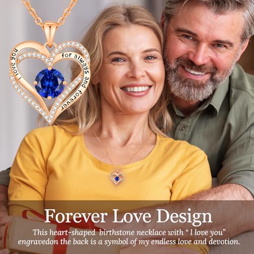CDE Engraved Forever Love Heart Birthstone Necklace Jewelry Gifts for Women | Hypoallergenic,Nickel-Free & Lead-Free,3 x 3 mm 5A CZ Heart Pendant,Anniversary Christmas Birthday Gift for Girlfriend Wife - color: Birthstone-09-Sept, style: Rose Gold Plated-