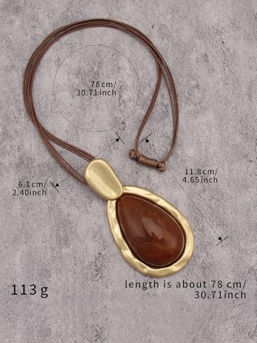 GelConnie Long Necklaces for Women Boho Large Pendant Necklace Casual Bohemian Brown Leather Choker Sweater Circle Statement Stone Necklace - style: Red Gold Long Necklace