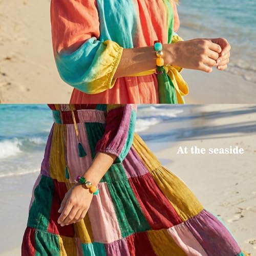 Multicolor Chunky Beaded Bracelet for Women Bold Acrylic Resin Stretch Bracelet Summer Beach Statement Bracelets Trendy Elastic Bangle Jewelry - color: Bead bracelet-colorful