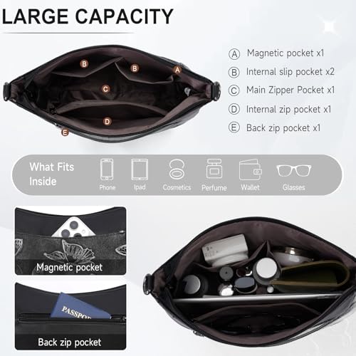 KITEVIUN Crossbody Bags for Women Trendy, Vegan Leather Medium Butterfly Hobo Purse, Women's Shoulder Handbags - color: 07-black