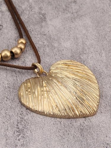 GelConnie Boho Necklaces for Women Cowgirl Necklace Stone Leather Cord Pendant Necklaces With Beads Long vintage Layered Choker Necklace - style: Heart Leather Necklace