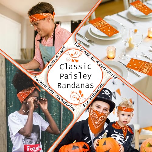 ILHSTY 60 Pcs Women Men Paisley Bandanas Bulk Unisex Bandanas Head Cowboy Scarf Necktie handkerchief Party Supplies - color: Orange
