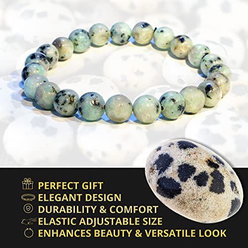 ANAYA AGATE Healing Crystal Bracelet for Women and Men – 8mm Round Beaded Bracelet for Men and Women – Unisex Stretchy Gemstone Bracelet for Healing and Protection - color: Kiwi Jasper