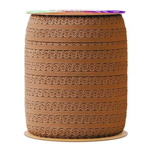 Mandala Crafts Brown Stretch Lace Soft Elastic Trim Roll - 55 Yards 1 Inch Wide Stretchy Frilly Picot Ribbon for Sewing Lingerie, Headbands, Underwear, and Crafts - color: Brown