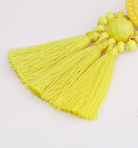 boderier Bohemian Statement Thread Tassel Chandelier Drop Dangle Earrings with Cassandra Button Stud - color: Yellow