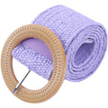 Women's Cotton and Linen Style Plastic Straw Braided Belt Circle Buckle for Dresses - color: Purple
