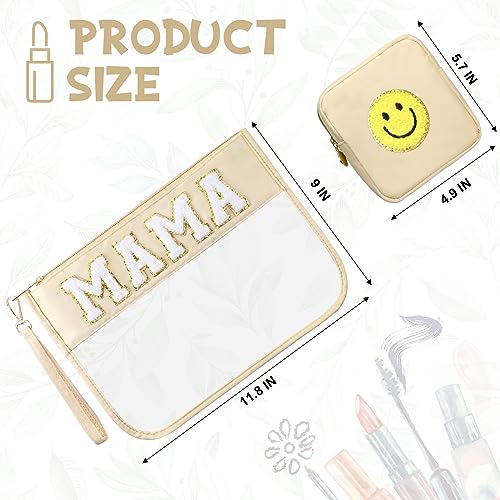 Hillban 2 Pcs Mom Gifts Mama Makeup Bag for Hospital Chenille Letter Pouch Preppy Patch Beach Travel Bags Aesthetic Waterproof Portable Toiletry Storage - style: Mother Theme