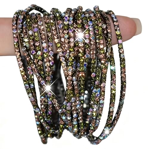 10 Pieces Women's Tennis Bracelet Set 2mm Extra-fine Delicate Rhinestones Adjustable Stackable Stretch Bracelet Wedding Party Jewelry Gifts - color: H-Olive Green+Peach
