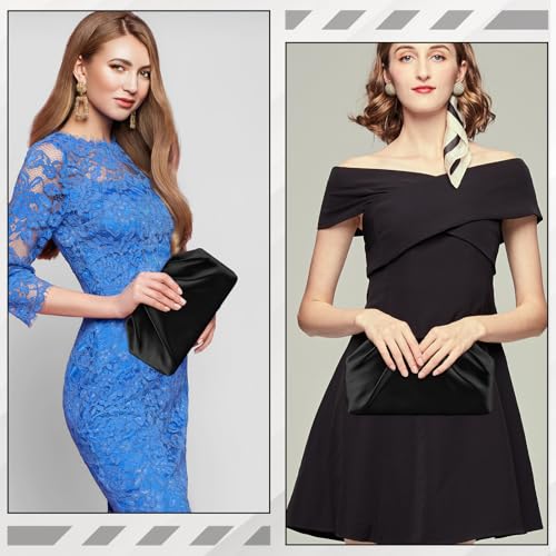 ERKOON Clutch Purse for Women Elegant Pleated Evening Bag Crossbody Shoulder Handbag Envelope Bag with 2 Detachable Chain - color: Black