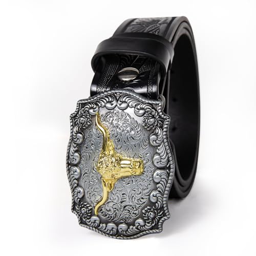 Dubulle Womens Belt Chain Leather Belts Vintage Western Adjustable Elastic Double Buckle for Cowboy Pant Dress - color: Black Silver Gold