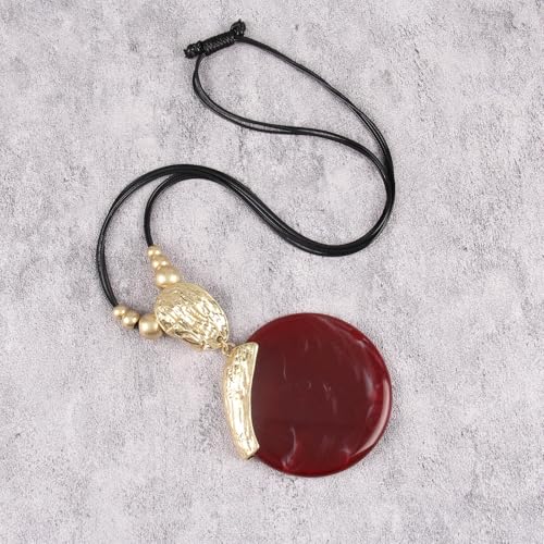 Leather Necklace for Women Large Pendant Hippie Choker Necklace Vintage Sweater Necklace Chunky Boho Necklaces for Women - style: Bohemian Leather Necklace