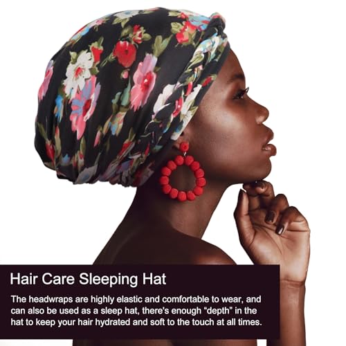 DRESHOW Turban Pre-Tied Twisted Hat Thread African Head Wraps for Black Women Chemo Cancer Cap Braid Hair Cover - color: 1 Pc Twisted Braid: Floral-black