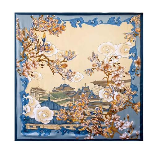 K-Elewon Large Square Scarf 43" Silk Scarf Fashion Scarves Silk Feeling Hair Wrapping Scarfs Night Sleeping Headscarf - color: Vb21