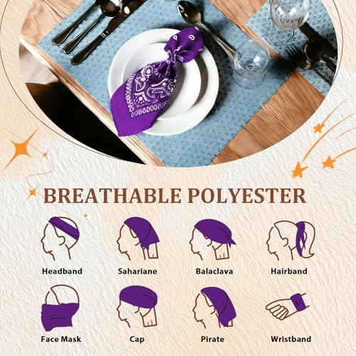 50 Pcs Bandanas Bulk Large Bandana Headband Paisley Cowboy Bandana Scarf Handkerchief for Women Men - color: Purple