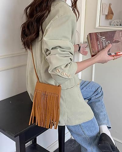 Women Leather Fringe Messenger Bag Mini Hobo Crossbody Tassel Shoulder Bags - color: Brown