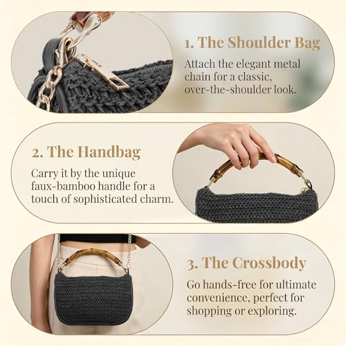 GOKTOW Straw Clutch Purses for Women Small Summer Handbag Woven Beach Hobo Tote Bags Vacation Crossbody Bag 2026 - color: Black