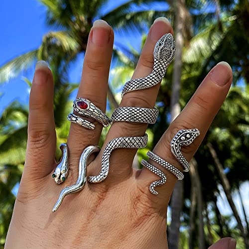CSIYANJRY99 Silver & Gold Snake Rings Set - Vintage Punk Serpent & Gothic Knuckle Rings - Boho Stackable Cobra Finger Ring Jewelry - color: C-Silver