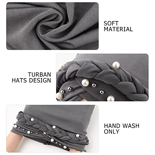 African Women Turban Caps Pre-Tied Twisted Turbans Head Scarf for Women Hair Wraps Cover Beanie Cancer Chemo Headwear - color: 1 Pack Twisted Braid: With Pearls Grey