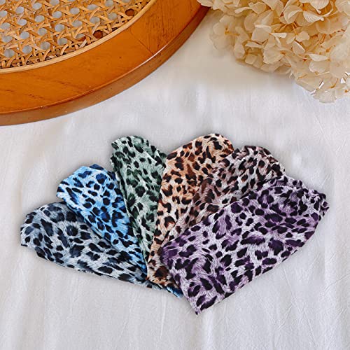 Woration Headband Yoga Leopard Print Cross Wide Elastic Headwear Head Wrap Hairband Twist Turban Knot Headpiece Hair Accessories for Women, Girls - Light Blue - color: Leopard A