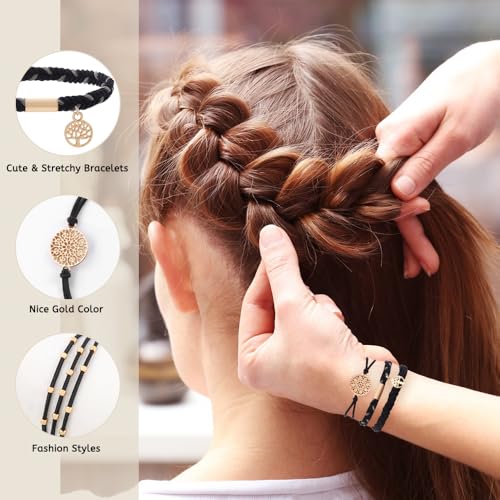 DIYDEC 10PCS Hair Ties Bracelet for Women 5 Styles Soft Braided Boho Hair Bands Elastic No Damage Hair Ties for Girls thick Thin Long Curly Hair Accessories(Black and Grey) - color: Black and Grey