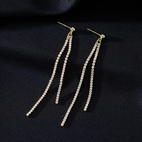 SLUYNZ 925 Sterling Silver Simulated Diamond Drop Earrings Linear Dangle Earrings for Women Teens Eelgant Wedding Bridal Prom Earrings Dainty CZ Long Dangling Earrings Tassel 4.5 cm/7.5 cm - color: B-Yellow-6.3cm