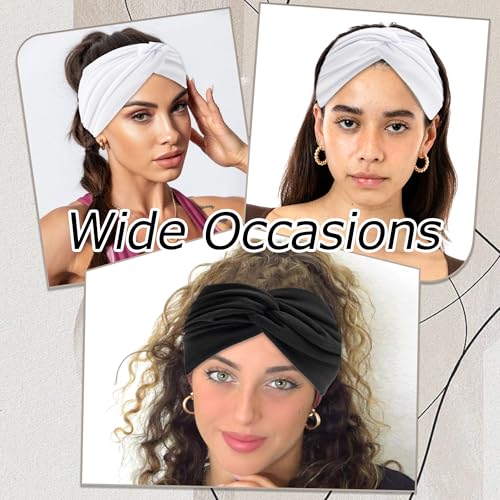 4 Pack Wide Headbands for Women Twist Headbands Stretchy Boho Turban Hair Band Non Slip Workout Women Head Wraps Accessories (Black White) - color: Black White