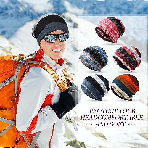 SATINIOR 5 Pieces Women's Slouchy Beanie Chemo Hat Stretch Cancer Head Wraps Sleep Head Scarf for Cancer Patient - color: Multicolor, style: Stripe Style