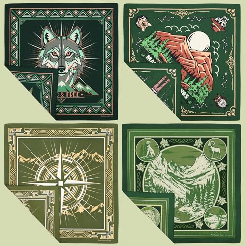 The Peacock Crew Premium Soft Cotton Bandanas Pack for Men and Women Paisley 22 x 22 inches - color: Pack of 4 Alpine Rangers 1