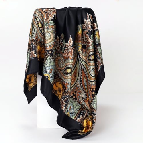 Large Square Head Satin Scarf Silk Feeling Hair Scarf 35"Head Scarves Bandana for Women Headscarfs for Women's Hair - color: C1-black