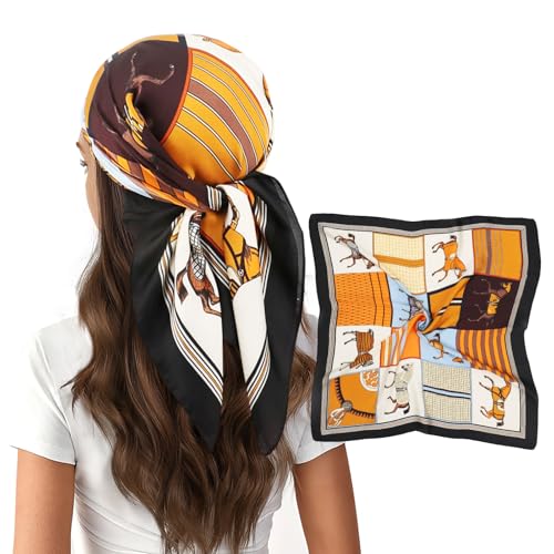 vimate Head Scarf for Women Hair 27'' Square Satin Silk Feeling Bnadana Neck Scarf Handbag Accessories Etc - color: D101#.2 Pack-horse and Carriage