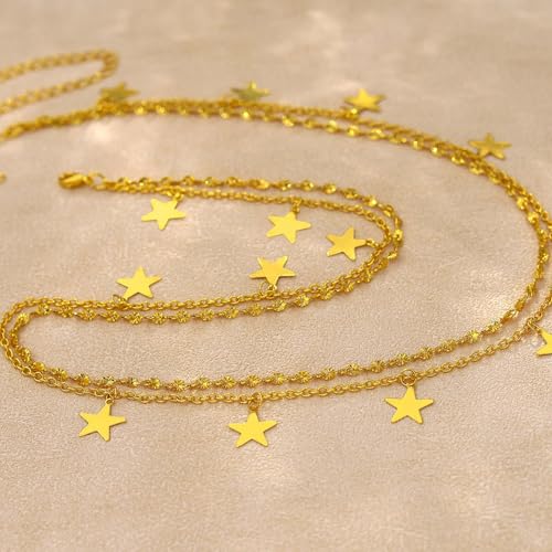 ELABEST Layered Gold Belly Chain 14K Plated Waist Chian Adjustable Sexy Waist Jewelry for Women - size: S(24 inch+7.8inch), style: H