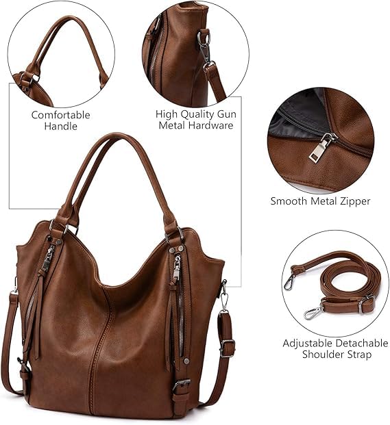 Tote Bag for Women PU Leather Shoulder Bags Fashion Hobo Bags Large Purse and Handbags with Adjustable Shoulder Strap - color: Brown Flower