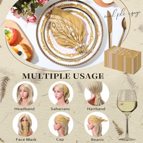 Suhine 12 Pcs Bandanas Bulk for Women Men 22 x 22 Inch Paisley Headband Cowboy Handkerchief Summer Beach Party Costume - color: Beige