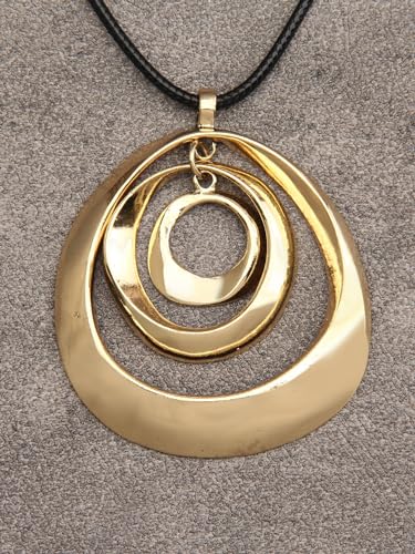 PU Leather Necklace Vintage Boho Style Multilayer Pendant Long Sweater Necklace Jewelry for Women Men with Adjustable Leather Cord - color: Gold Statement Necklace
