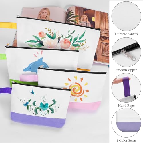 10 Pieces Cotton Canvas Makeup Bag with Bottom and Strap, Multi-Purpose Cosmetic Bag with Zipper Travel Toiletry Pouch, Blank DIY Craft Bag (Multicolor 03, M) - color: Multicolor 03, size: M