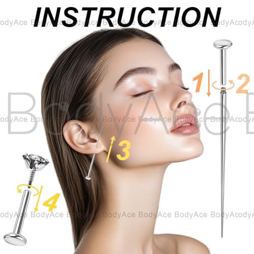 20G Internal Thread Cartilage Earrings Studs Surgical Steel Nose Rings Flat Back Stud Piercing Jewelry for Tragus/Helix/Conch/Medusa/Lip/Labret - color: BL:5mm;CZ:2mm