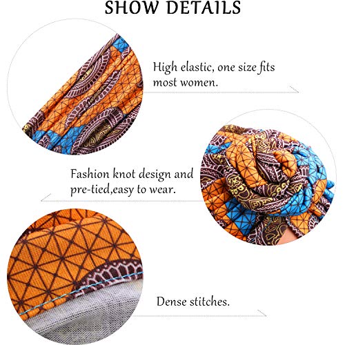 SATINIOR 4 Pieces African Pattern Headwrap Pre-Tied Bonnet Turban Knot Beanie Cap Headwrap Hat - style: Flower Style