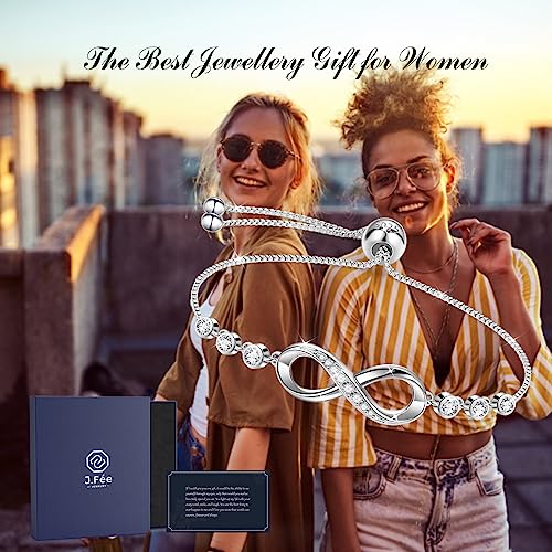 J.Fée Infinity Heart Bracelets for Women with 5A Cubic Zirconia, 925 Silver Bracelets for Women Adjustable Womens Bracelet Jewelry for Wife Girlfriend Her - color: Infinite Love#9