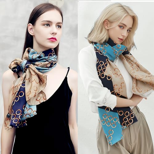 vimate 100% Large Silk Feeling Scarf-Women's Fashion Long Mulberry Silk Satin Neck Scarf Sunscreen Shawl Wrap Headscarf - color: Style 20